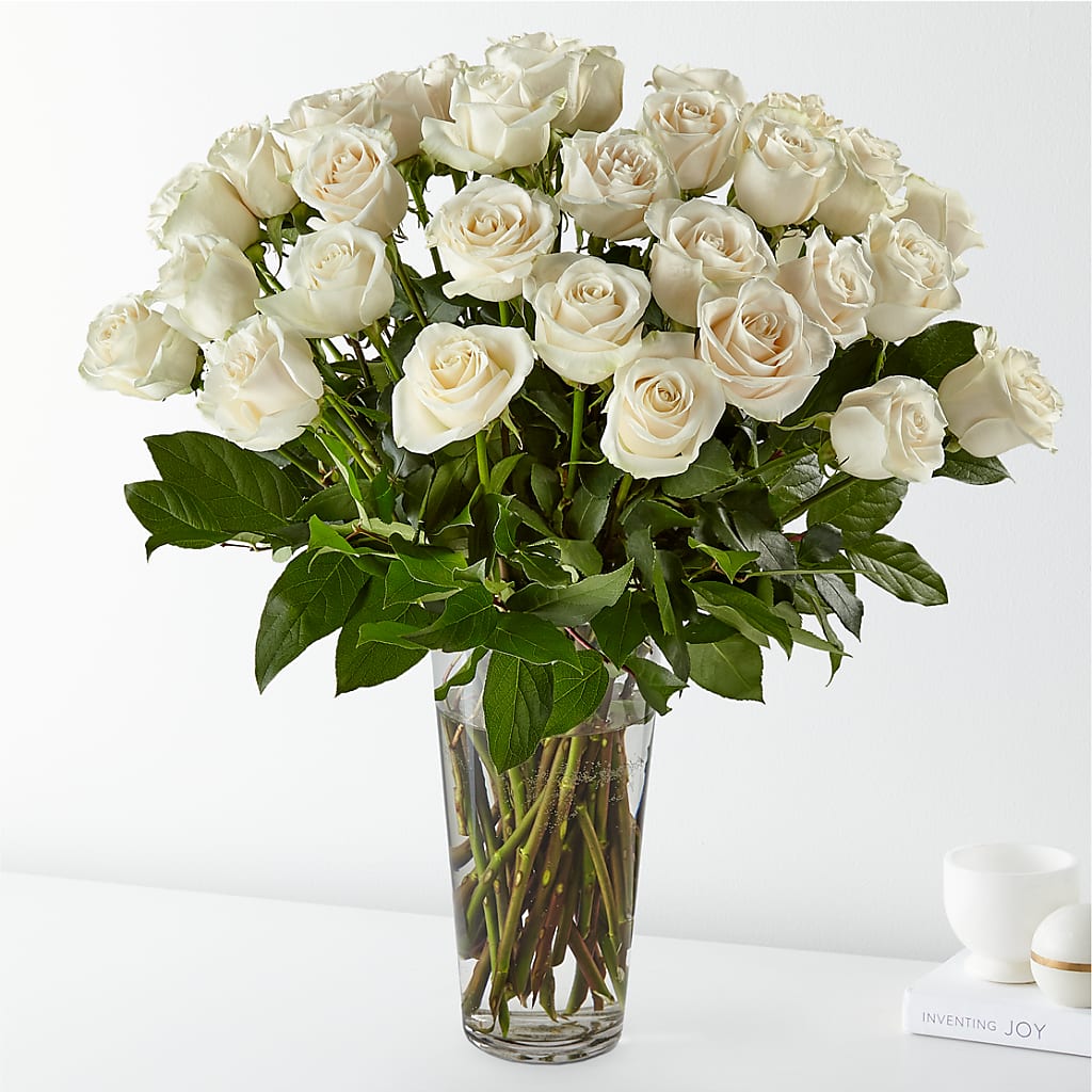 Long Stem White Rose Bouquet – Citrus Valley Florist, West Covina CA