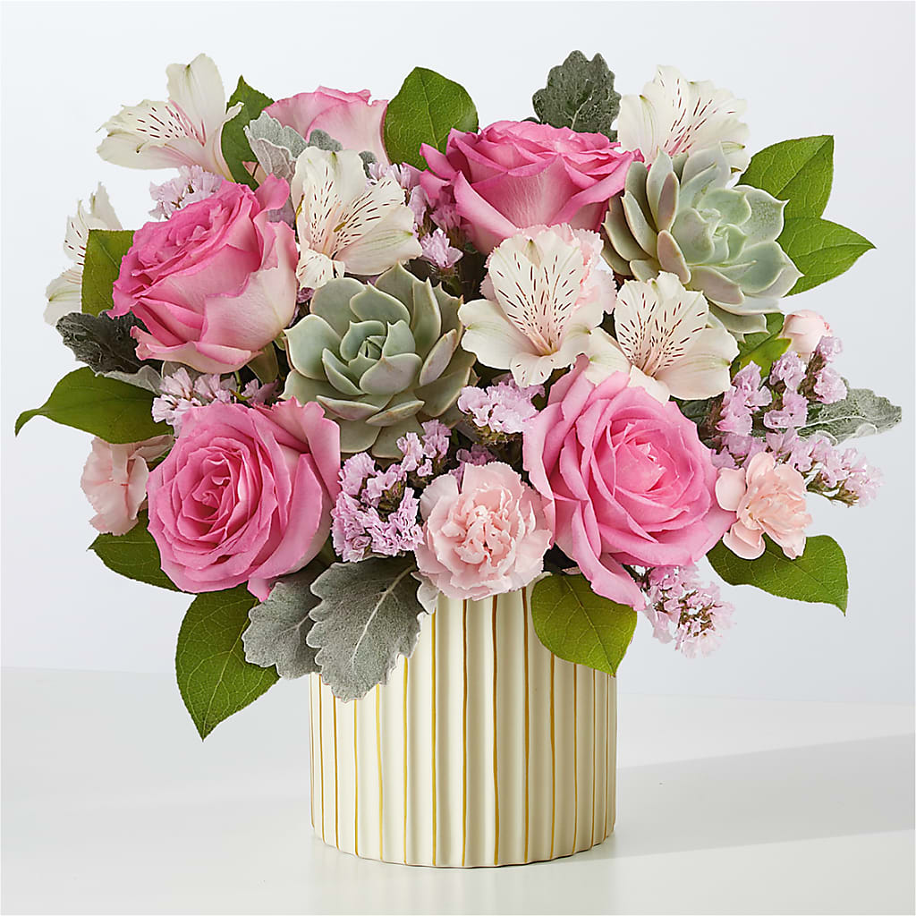 Dusty Rose Bouquet with Ivory Vase – Citrus Valley Florist, West Covina CA