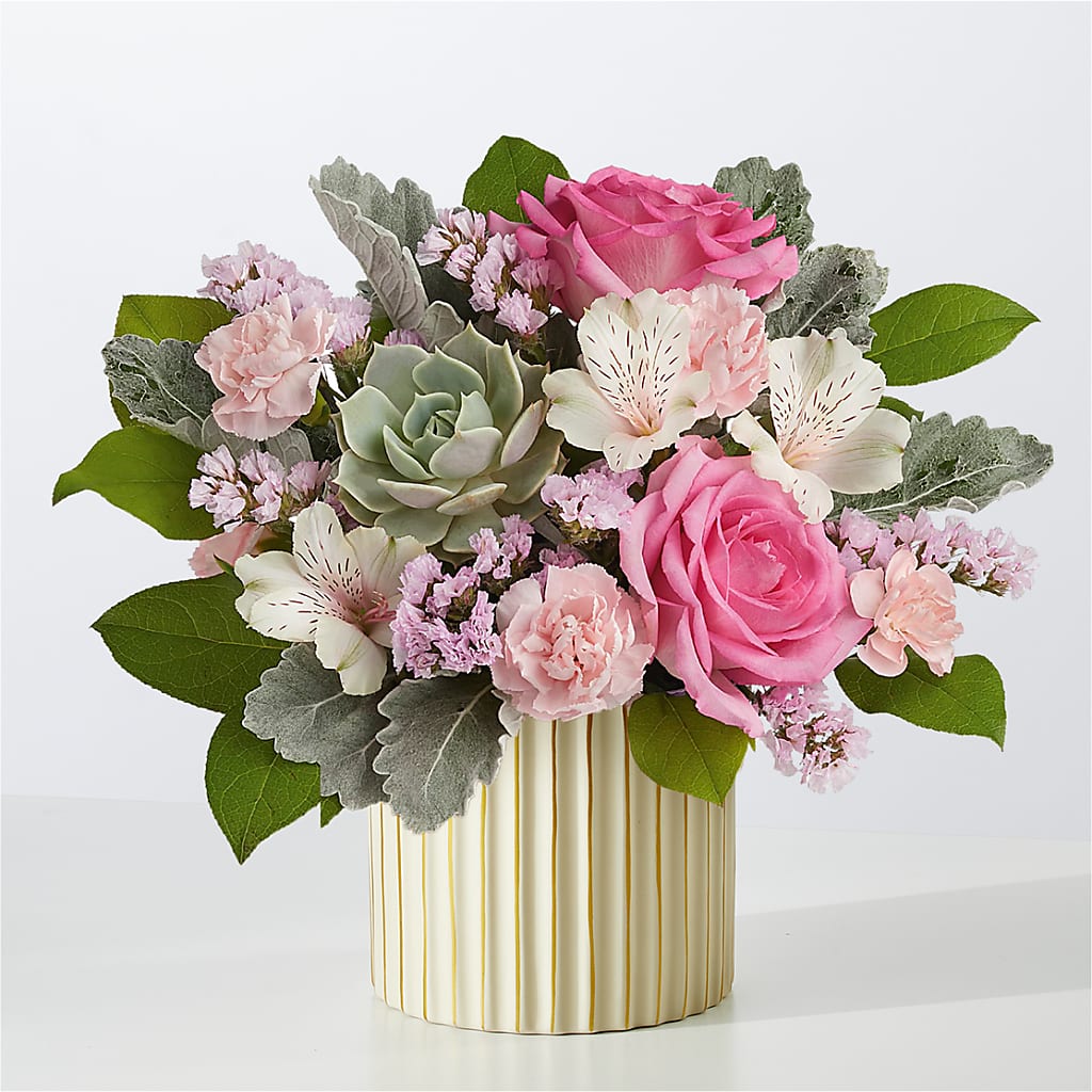 Dusty Rose Bouquet with Ivory Vase – Citrus Valley Florist, West Covina CA