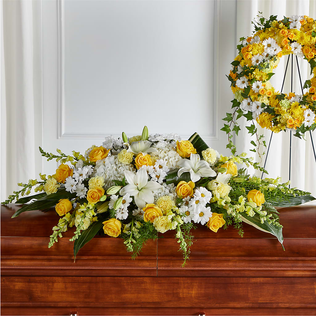 Golden Harmony Casket Spray – Citrus Valley Florist, West Covina CA