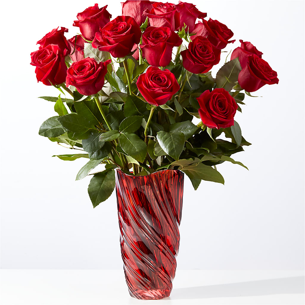 Classic Love Red Rose Bouquet with Luxe Swirl Vase – Citrus Valley Florist, West Covina CA