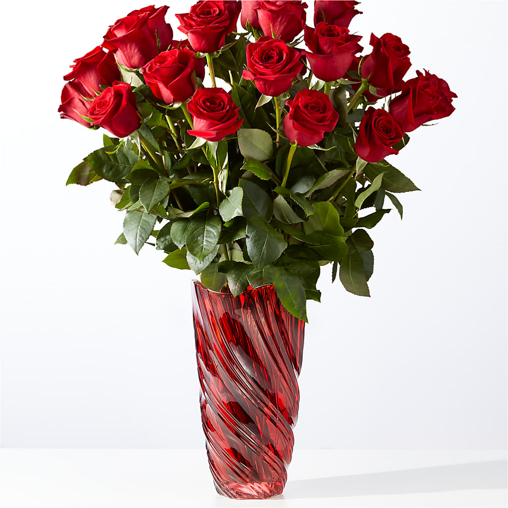 Classic Love Red Rose Bouquet with Luxe Swirl Vase – Citrus Valley Florist, West Covina CA