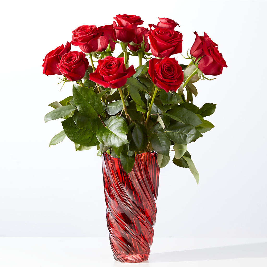 Classic Love Red Rose Bouquet with Luxe Swirl Vase – Citrus Valley Florist, West Covina CA