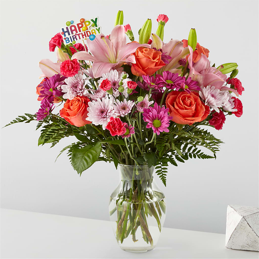 Light of My Life Bouquet & Happy Birthday Topper – Citrus Valley Florist, West Covina CA