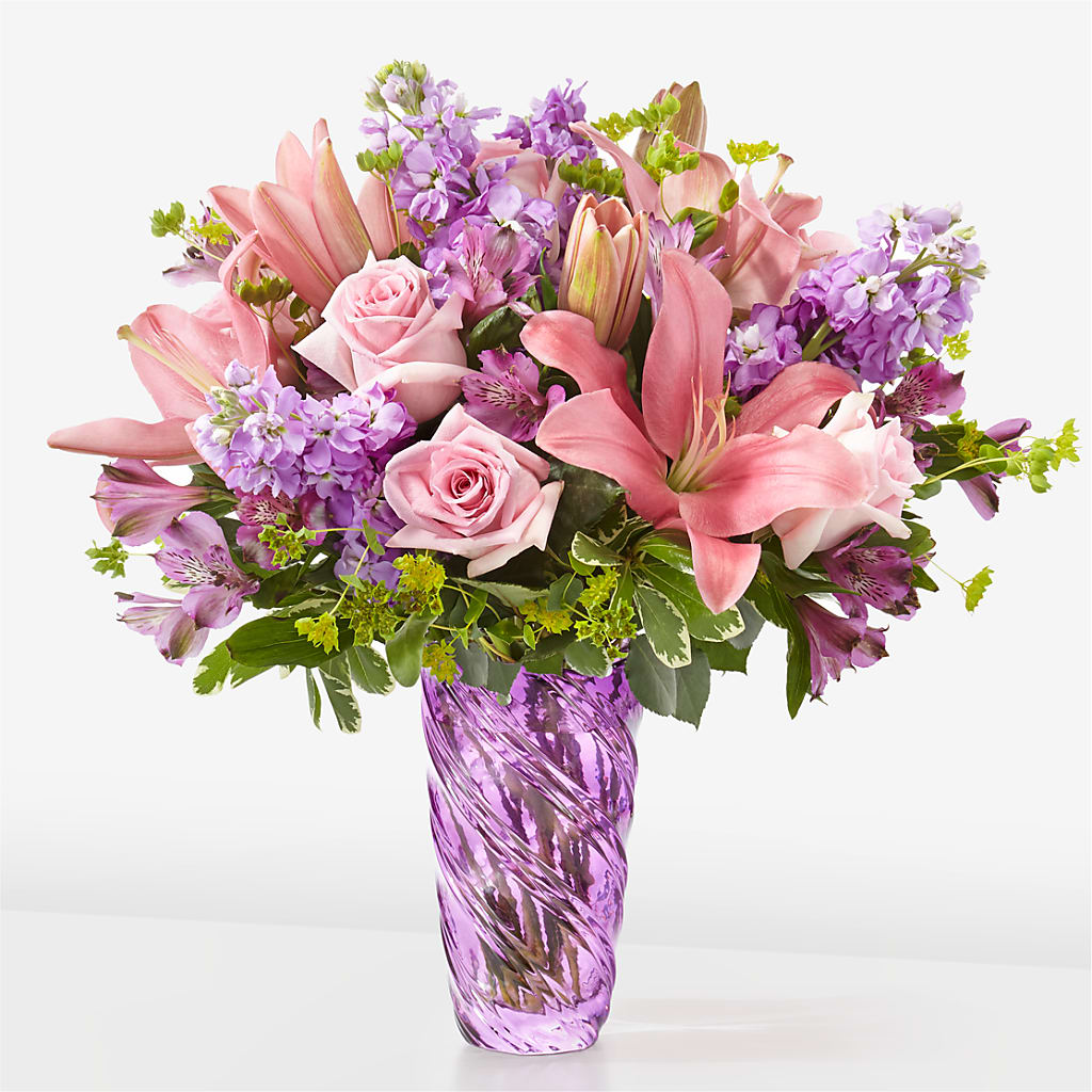 Precious Petals Bouquet with Luxe Swirl Vase – Citrus Valley Florist, West Covina CA