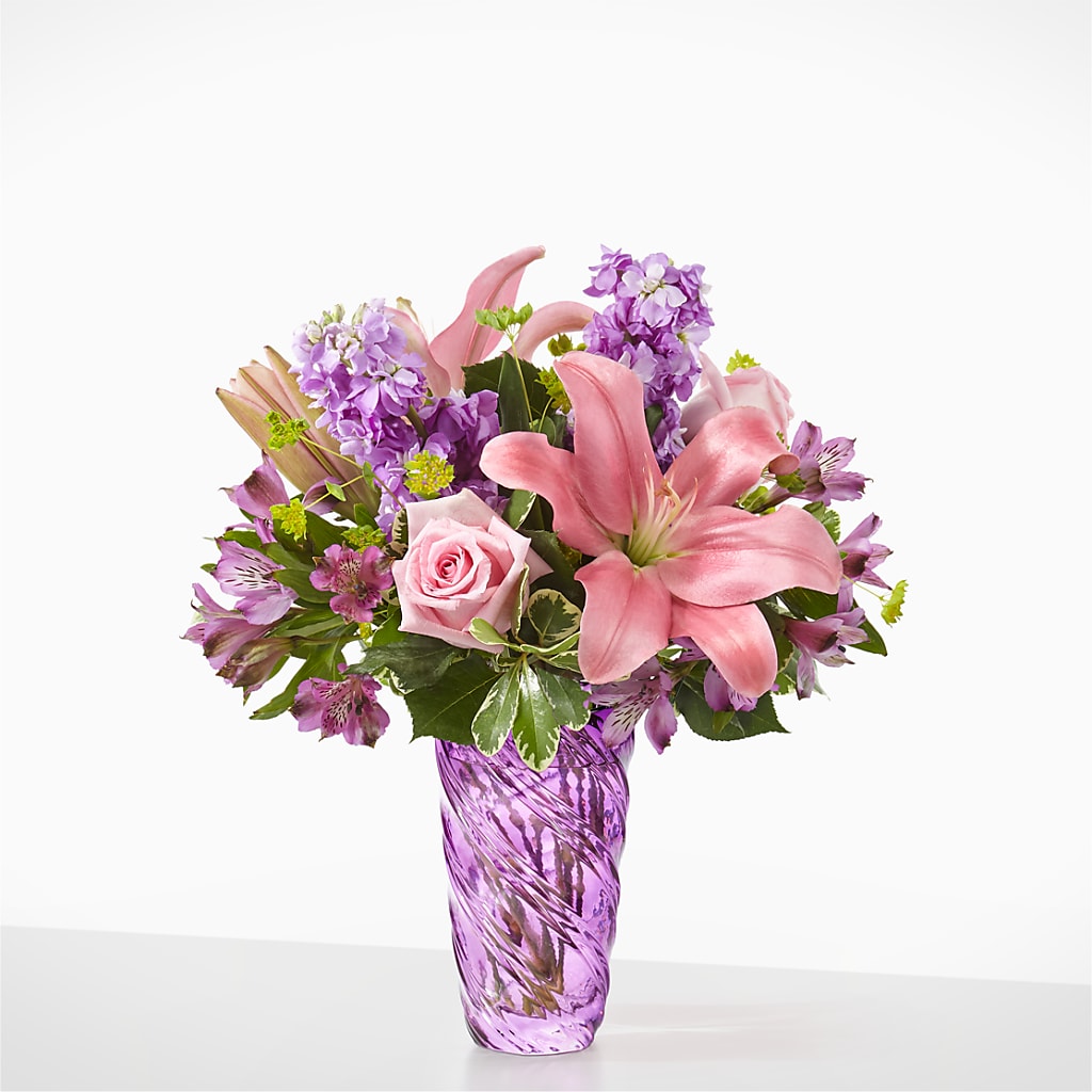 Precious Petals Bouquet with Luxe Swirl Vase – Citrus Valley Florist, West Covina CA