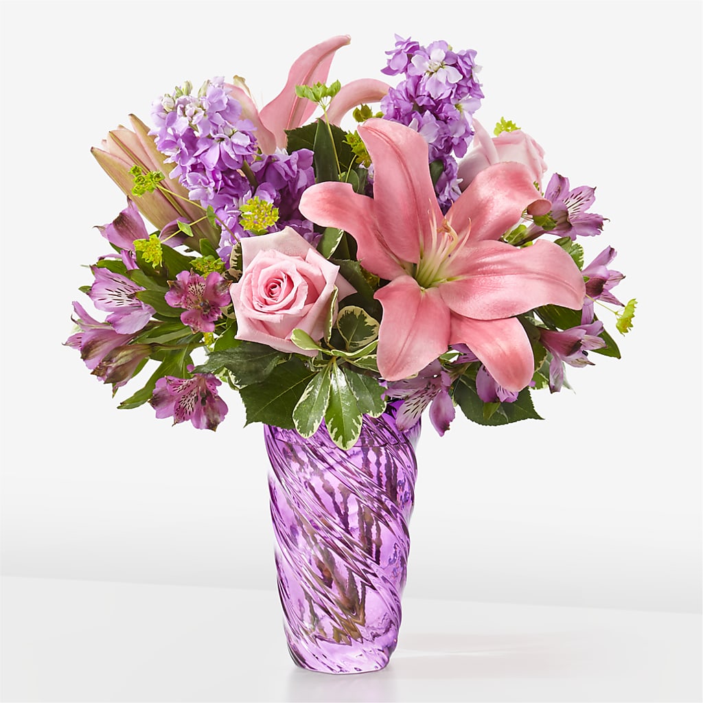 Precious Petals Bouquet with Luxe Swirl Vase – Citrus Valley Florist, West Covina CA