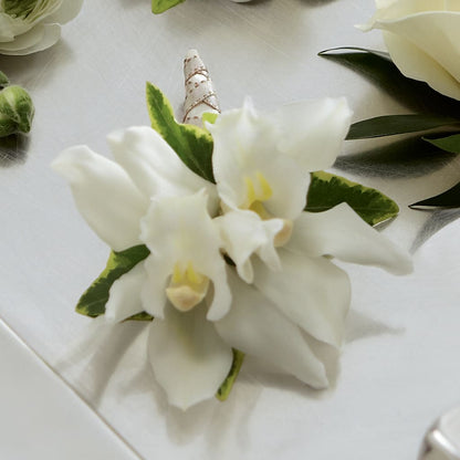 White Mini Cymbidium Boutonniere –  Citrus Valley Florist, West Covina CA
