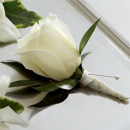 White Rose Boutonniere –  Citrus Valley Florist, West Covina CA